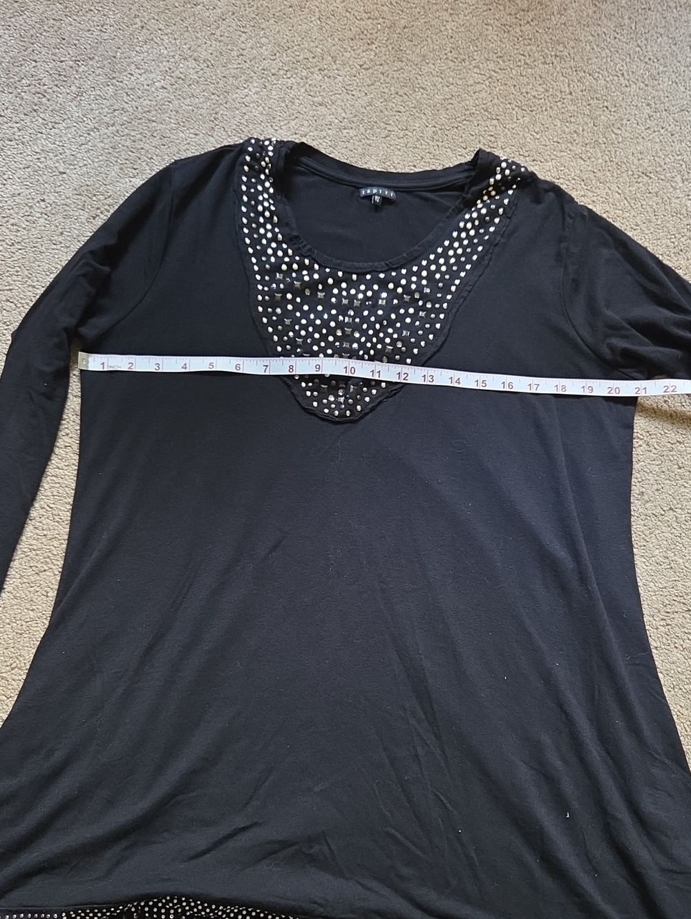 Black Long-Sleeve Women's Top with Studded Bib Detail